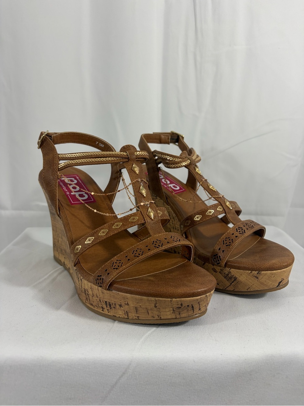NWT Pop Women’s Size 7.5 Bongo Brown Cork Platform Wedge Sandals for Women